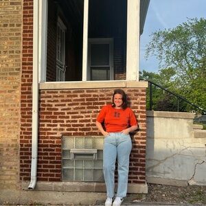Tommy Hilfiger red orange and Gray Short Sleeve Tee Casual Cotton